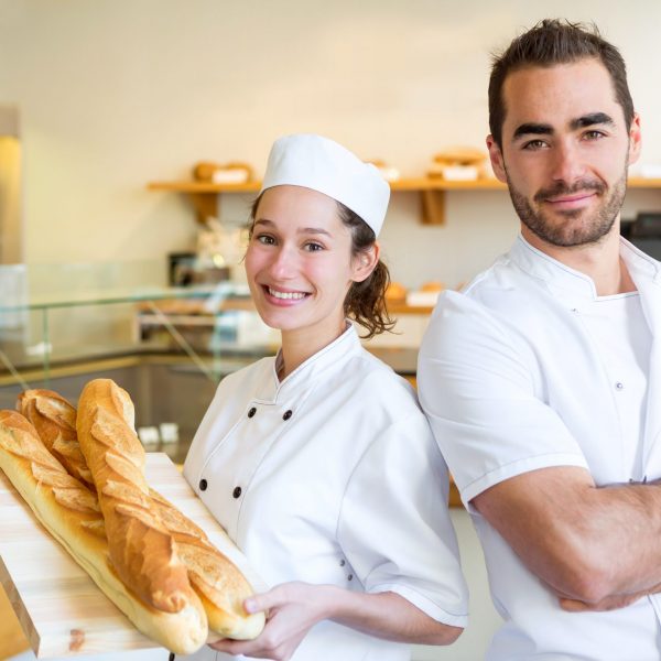 View of a Team of bakers working at the bakery